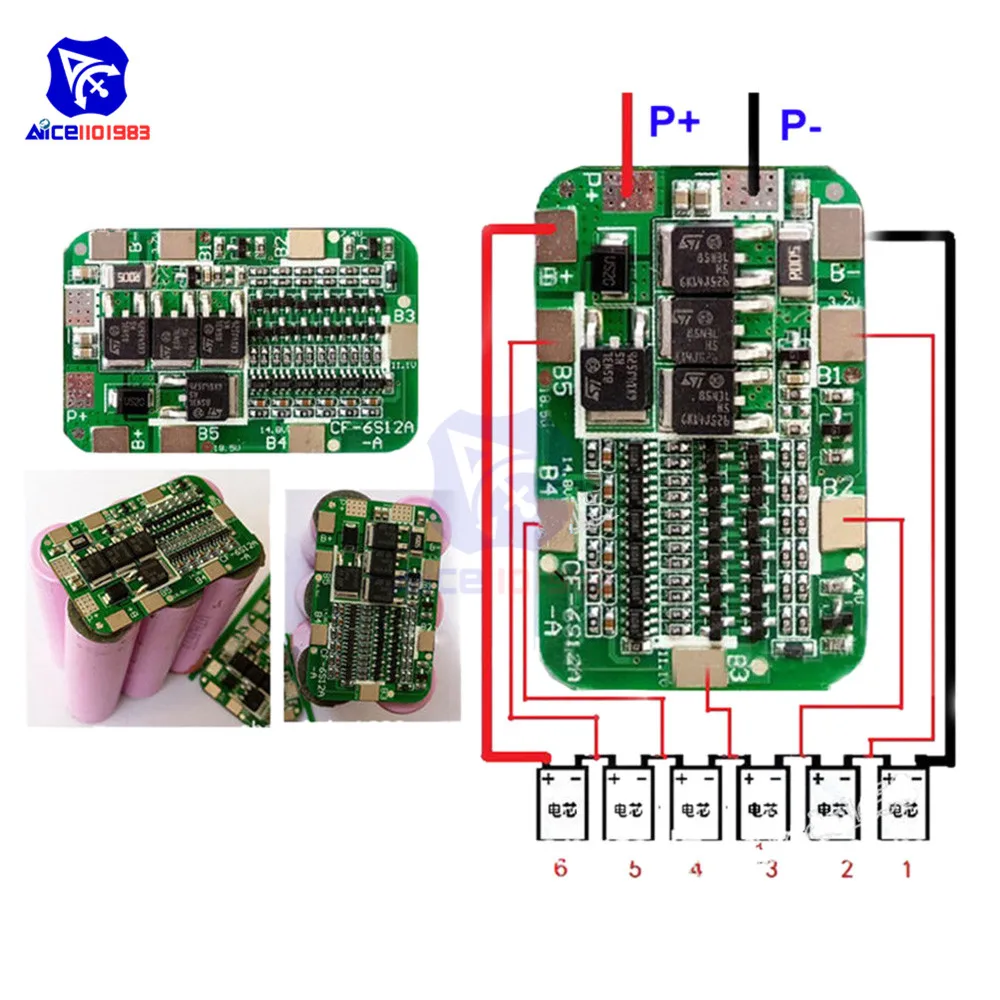 Diymore 6S 15A 24V PCB плата защиты BMS 6 Pack 18650 литий-ионный литиевый аккумулятор для