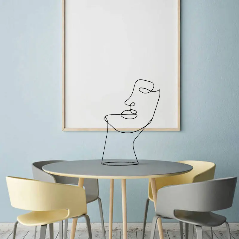 

Abstract Character Sculpture Metal Figure Face Nordic Statue Black Lines Handmade Art Decor Home Living Room Photo Decoration