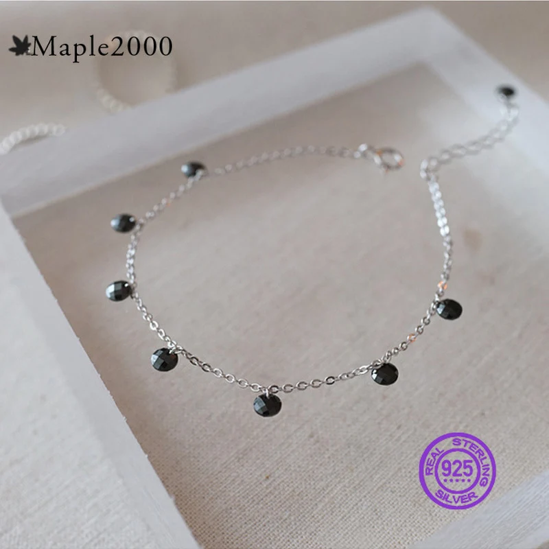 bracelet Simple personality black zircon silver 925 sterling Korean version of the thin chain ladies | Украшения и аксессуары