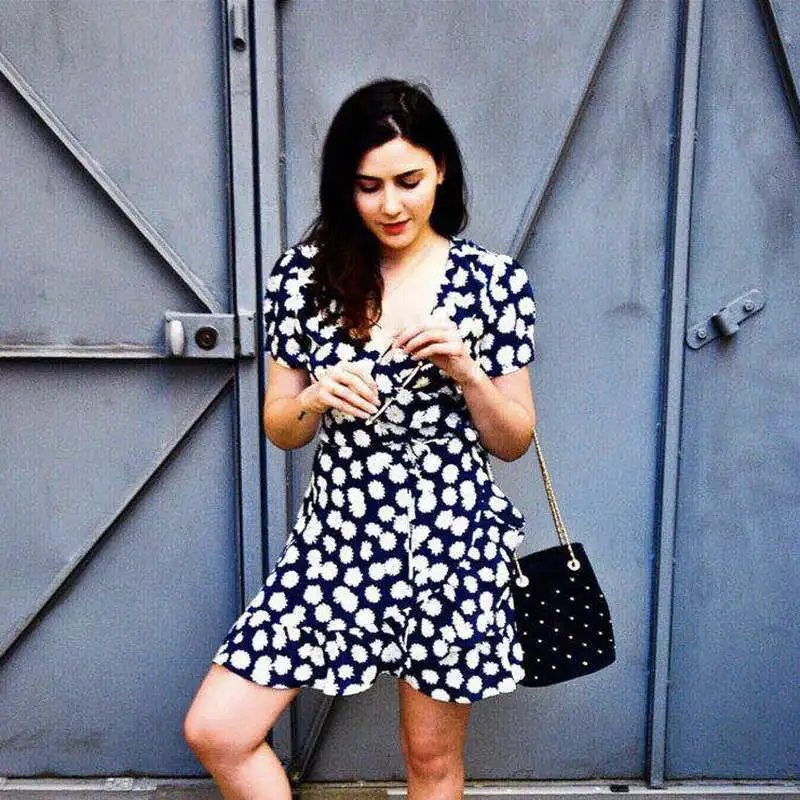 

Fairy Dress Summer Floral Dress New Vintage Daisy Print V-neck Silk Wrapped Dress