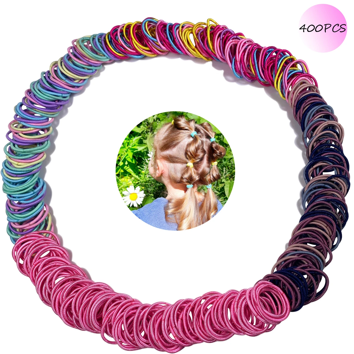 

400PCS Candy color Small Size Elastic Hair Ties for Baby Girls No Crease Ponytail Holders Elastic Rubber Bands Hair Accessories