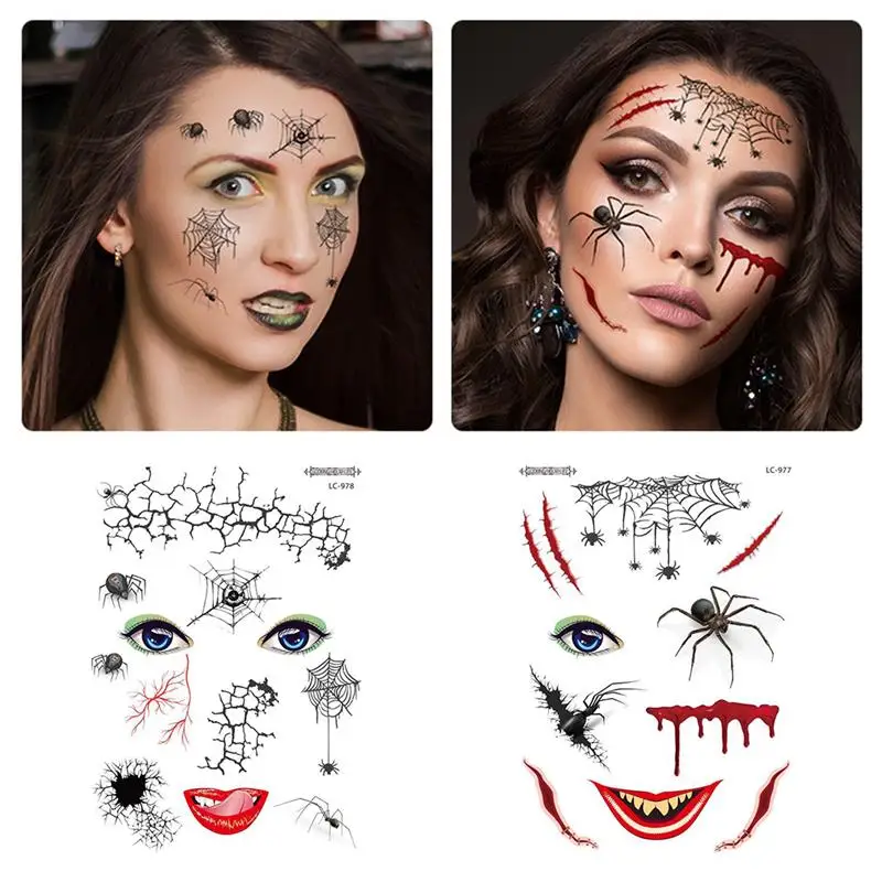 8 листов креативные наклейки на лицо Хэллоуин страшные Временные татуировки для