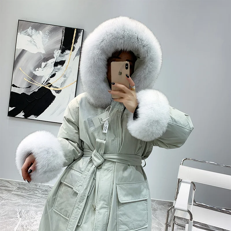 Новинка 2020 Женская парка на пуху с воротником из натурального Лисьего меха