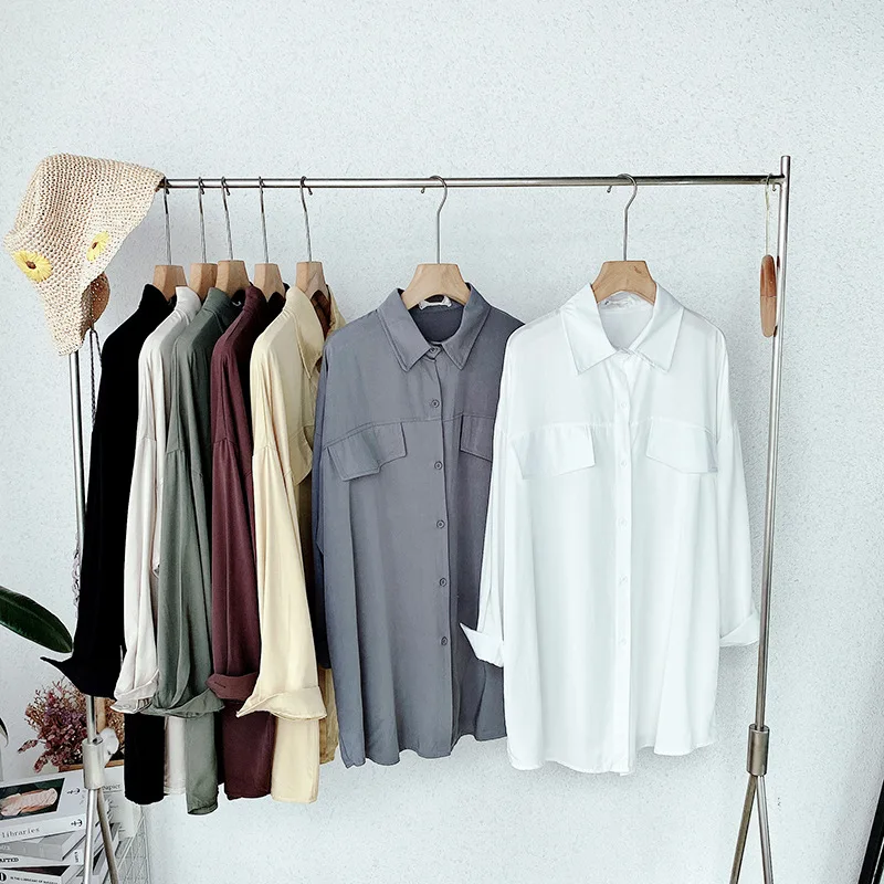 

Loose Casual Long Blouse Women Korean Style Solid Harajuku Cardigan Korean Style Streetwear Female Long Shirts Tops