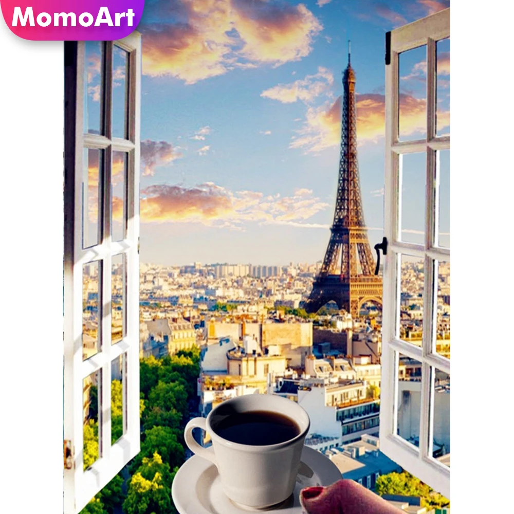 

Momoart Diamond Embroidery Tower Scenery DIY Full Square Diamond Embroidery Coffee Cross Stitch Rhinestone Picture Home Decor