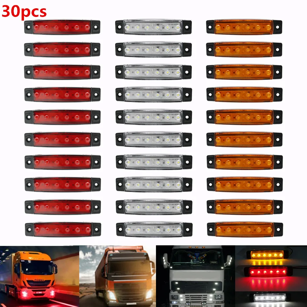 red yellow white 30 шт. 12/24V 6 светодиодный красный+ белый+ желтый прицеп пикап Боковые указатели поворота Габаритные светильник - Цвет: red yellow white