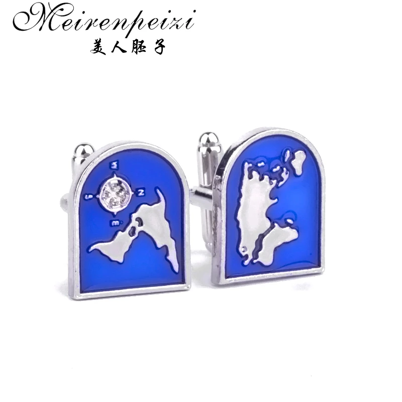 Мужские Запонки с изображением карты мира винтажные Синие запонки глобуса