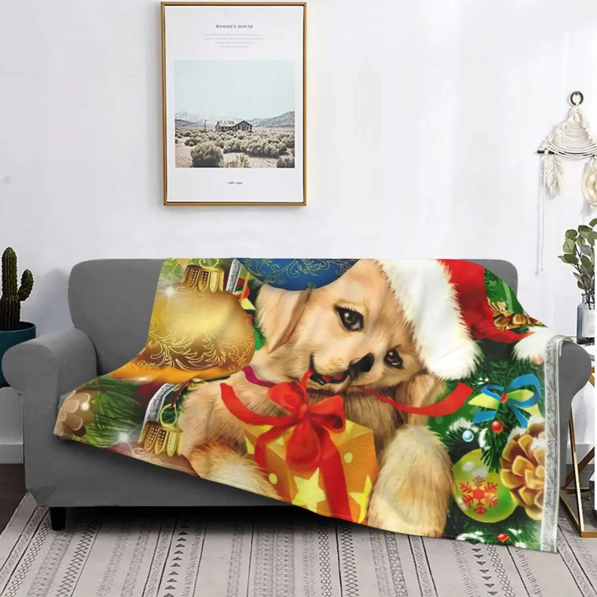 

Christmas Dog Cat Blanket 2022 New Year Modern Stitch Warm Portable Flannel Throw Blankets For Quilt Room