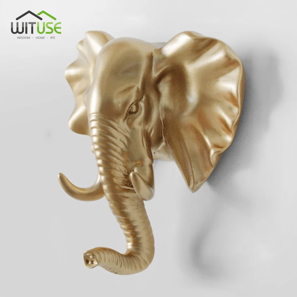 Gold Elephant 3D настенный крючок для ключей, стойка для ключей, олень, голова животного, рога, смола, для дома, подвесная одежда, шляпа, вешалки для шарфа, украшение для дома, гостиной - Цвет: Gold Elephant