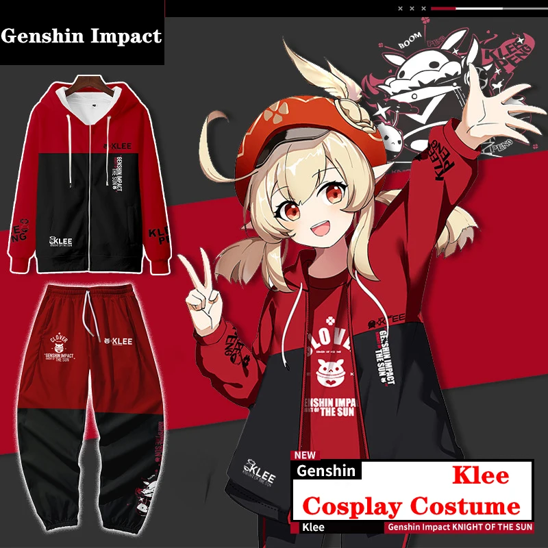 Костюм для косплея Klee популярная игра Genshin толстовка с капюшоном Спортивная