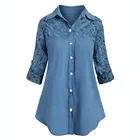 Женская кружевная блузка с вышивкой, большие размеры, на пуговицах, с отложным воротником, рубашка с длинным рукавом, блузка, топ, кардиган, рубашка, 4 #