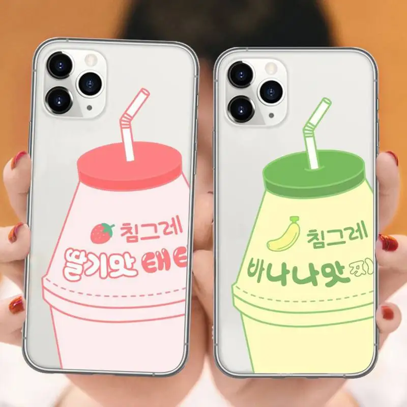 Прозрачный мягкий чехол для телефона с клубничкой бананом молоком напитком iphone 5