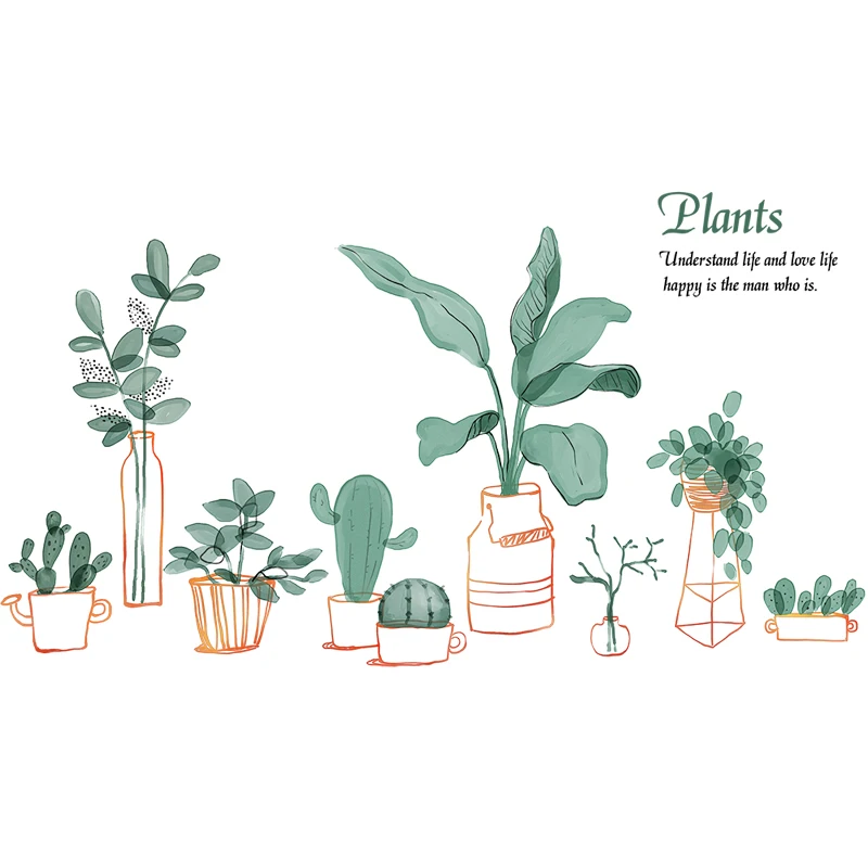 

Garden Plant Bonsai Wall Stickers Living Room Bedroom Porch Kitchen Home Decor DIY Vinyl Self-adhesive Decals Mural