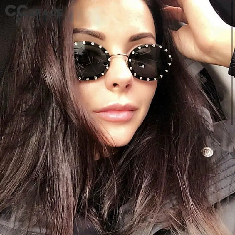 Солнцезащитные очки унисекс с бриллиантами овальной оправой винтажные UV400 46127 |