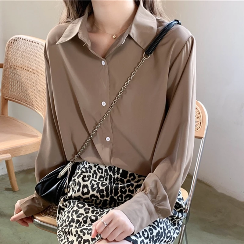 

Summer Women Solid Shirt Chic Office Ladies Casual Tops and Shirts Korean Long Sleeves Blouses Shirts Female
