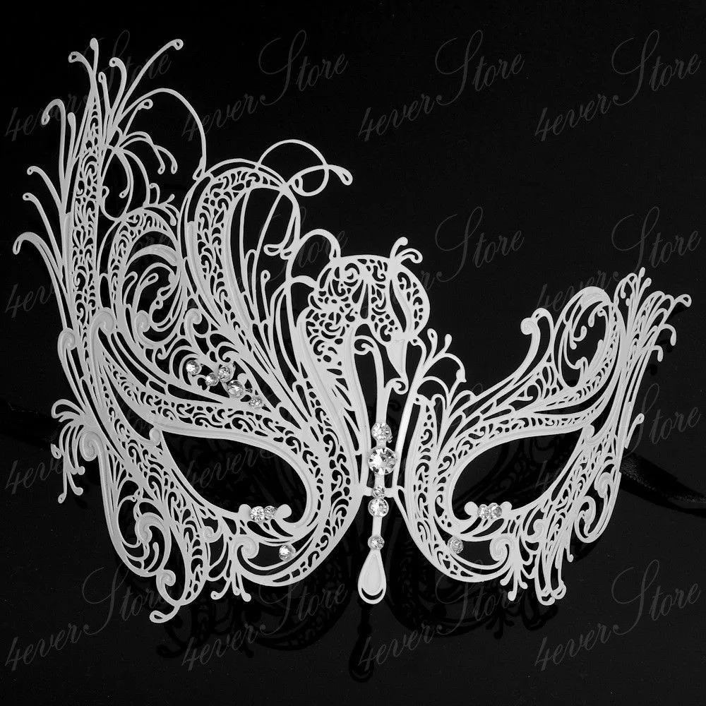 

Halloween Masquerade Makeup Hollow Swan Rhinestone Phoenix Eye Mask Luxury Phantom Metal Venetian Party Masks
