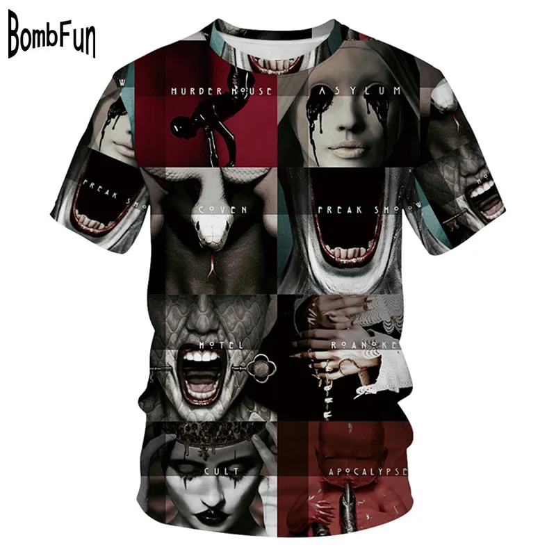 BombFun Для мужчин футболка 3d принтом летняя и женщин American Horror Story s мотоцикла