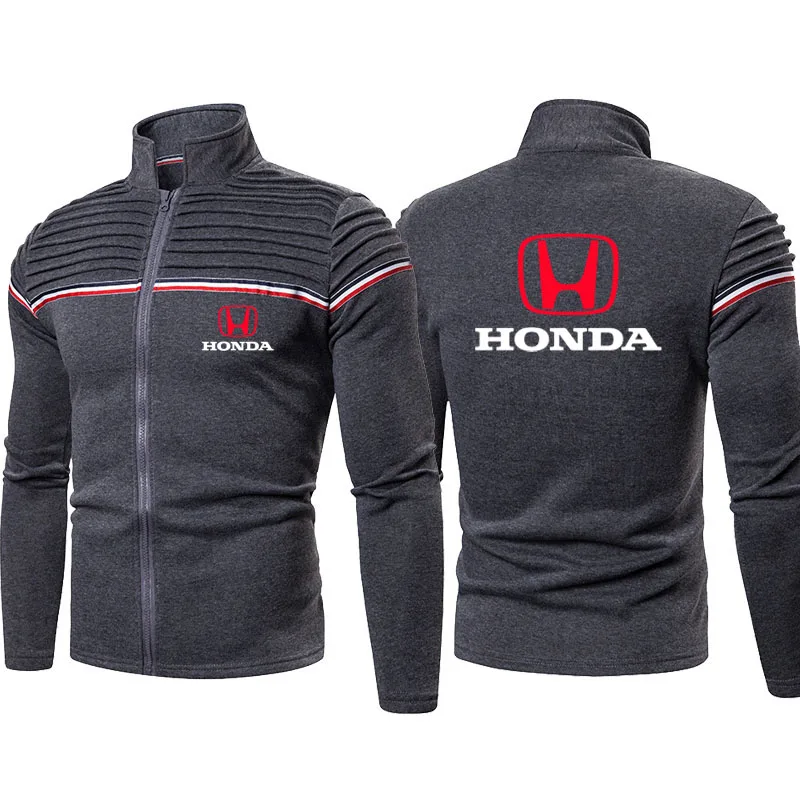 

New cotton Men's jacket Honda car logo printing Spring autumn Fashion casual Wrinkled shoulders high quality Men's zipper jacket