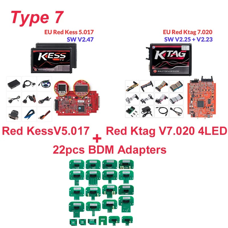 Kess Ktag 22pcs BDM Красный KESS V2.47 V5.017 без жетонов ЭБУ чип Тюнинг мастер ЭКЮ программист KESS V2 менеджер Тюнинг Комплект для автомобиля/грузовика - Цвет: Kess Ktag 22pcs BDM
