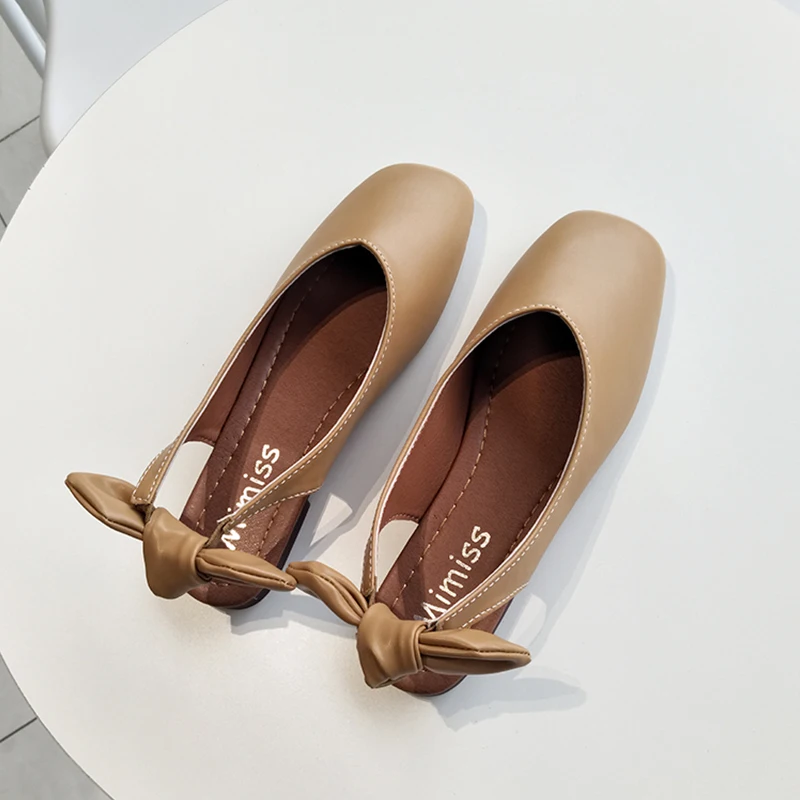 

2021 Spring and Summer Square Head Shallow Mouth Soft Sole Back Empty Bow Grandmother Shoes Fairy Wind Cool Single Shoes