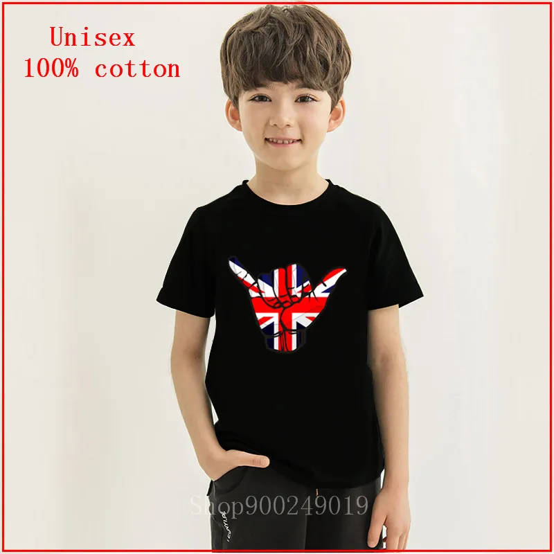 Shaka sign/футболка для мальчиков с флагом Великобритании синяя уличная детская