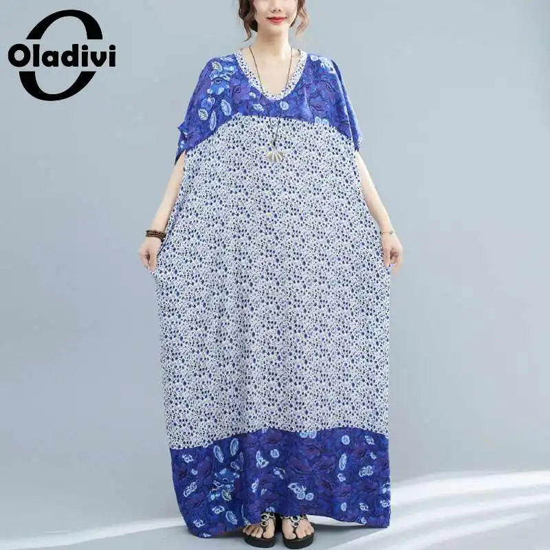 

Oladivi Oversize Oversize Boho Dress Women's Summer 2021 New Beach Wear Maxi Long Dresses Tunic Robe Femme 4XL 5XL 6XL 8XL 9XL