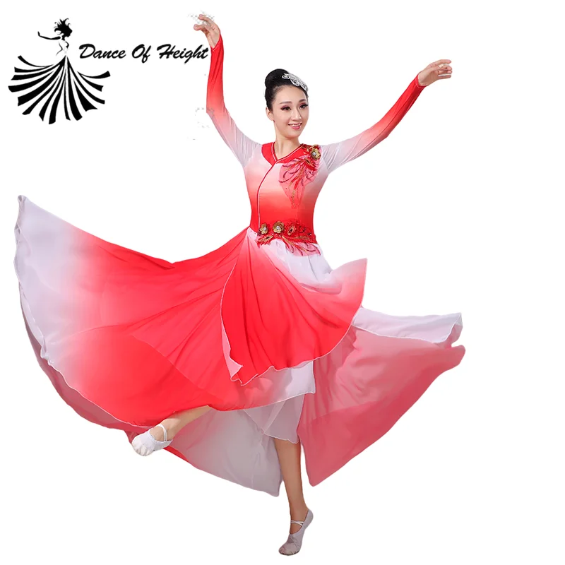 

Women Classical Dance Performance Costume Chinese Style Elegant Folk Dance Dress Umbrella Fan Dance Yangko Show Suit White Red
