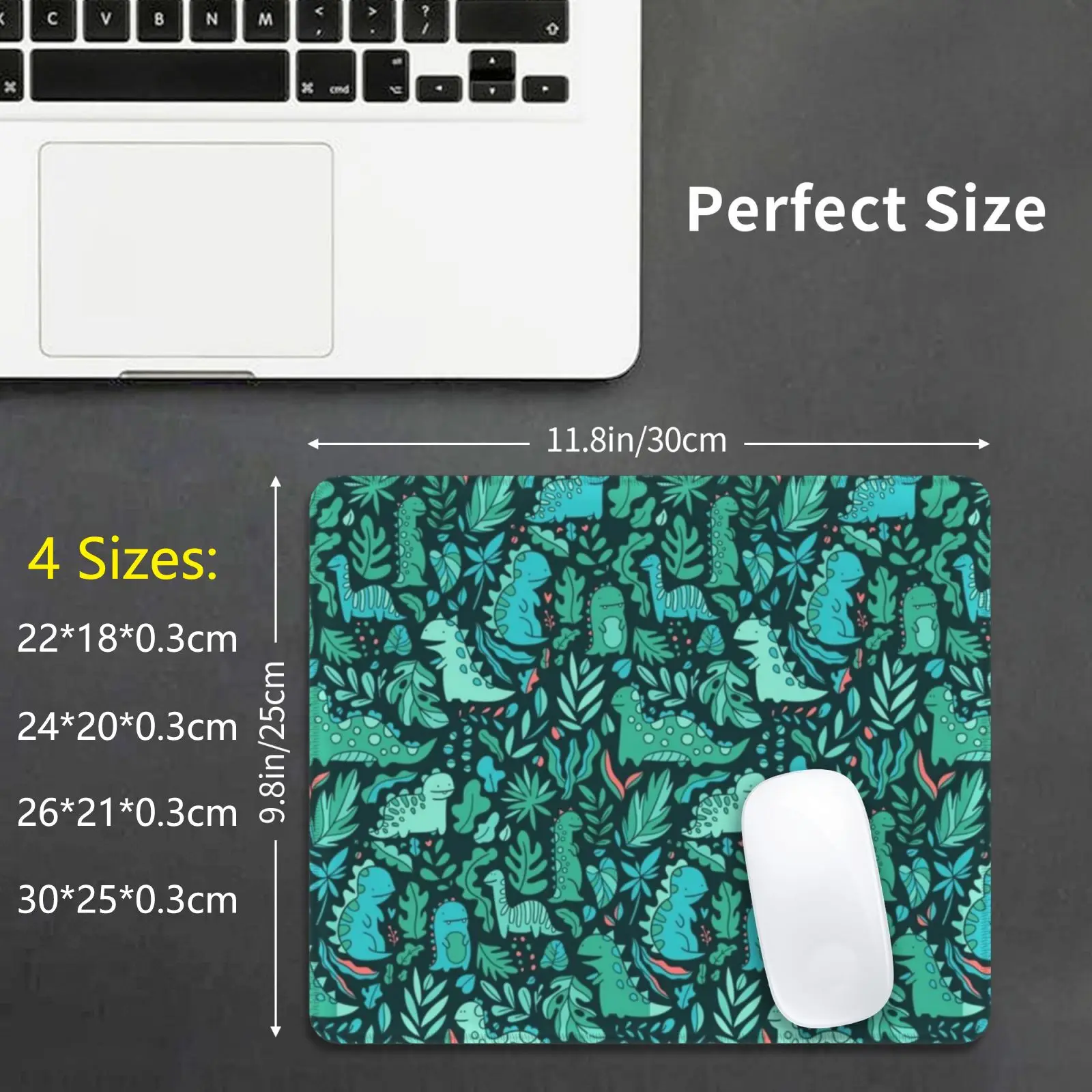 Коврик для мыши с милыми динозаврами и тропическими листьями