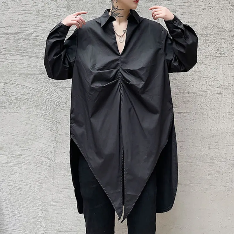 

XITAO Black Blouse Fashion New Women Irregular Split Black Goddess Fan Casual Style 2021 Summer Loose Elegant Shirt WLD6185