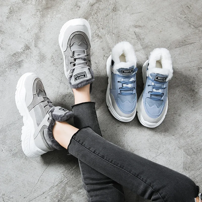 Модные кроссовки женская зимняя обувь для бега хлопковая плюшевая спортивная