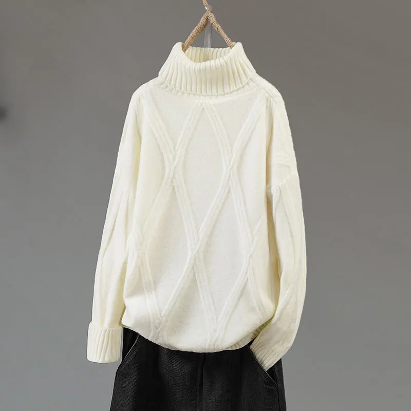 

Свободные свитера с высоким воротником, женские вязаные пуловеры с длинным рукавом на осень и зиму, Женская Толстая кашемировая Базовая руб...