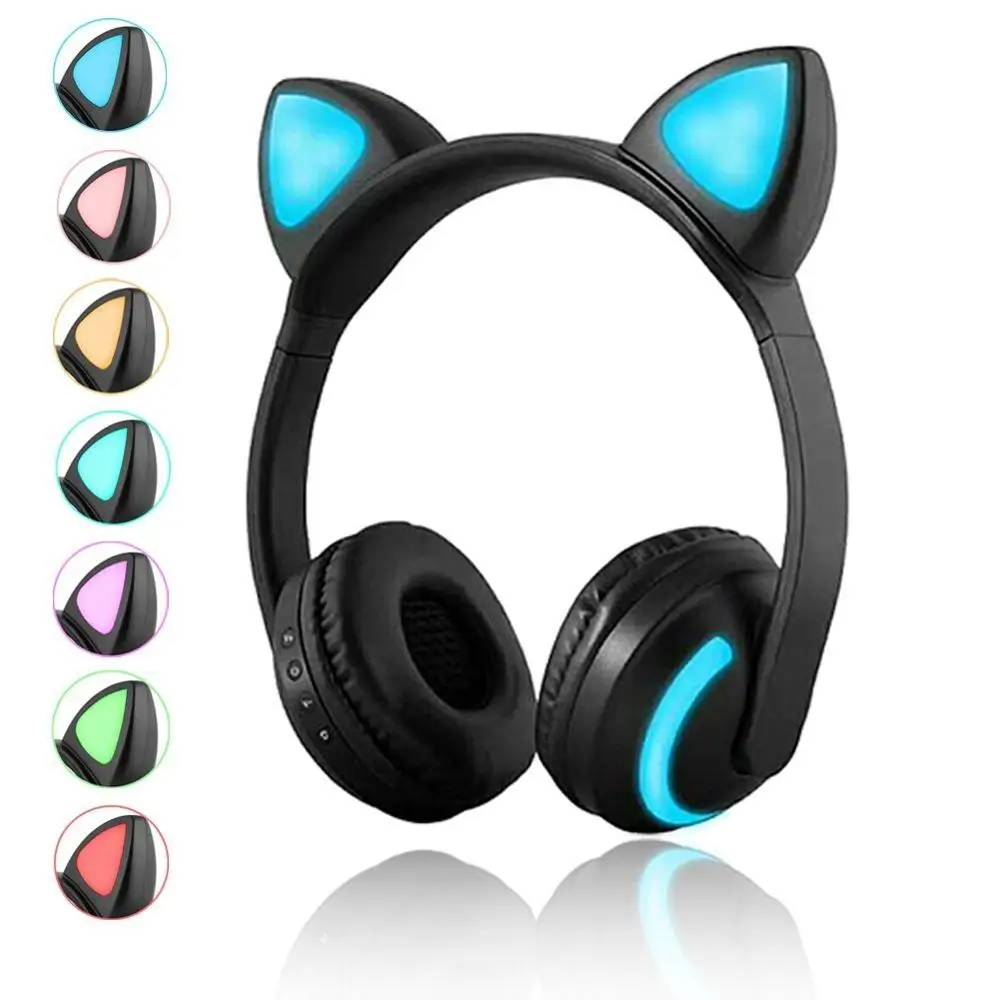 E2232-Cat JINSERTA Bluetooth 5,0 стерео наушники с кошачьими ушками Детский комплект наушников для игр 3 цвета мигающий светящийся наушник с микрофоном - Цвет: E2232-Cat