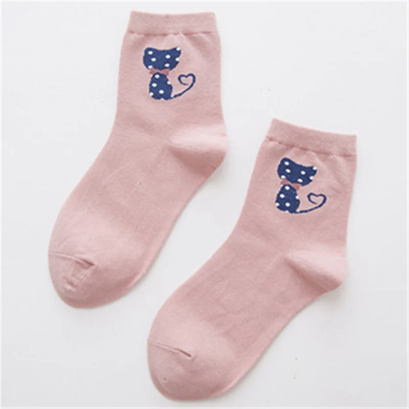 Pink 2 Забавные женские зимние теплые мягкие хлопковые носки с котом «I love Kitty», с надписями, в полоску, с рисунком, труба для кошки, носки mujer sox - Цвет: Pink 2