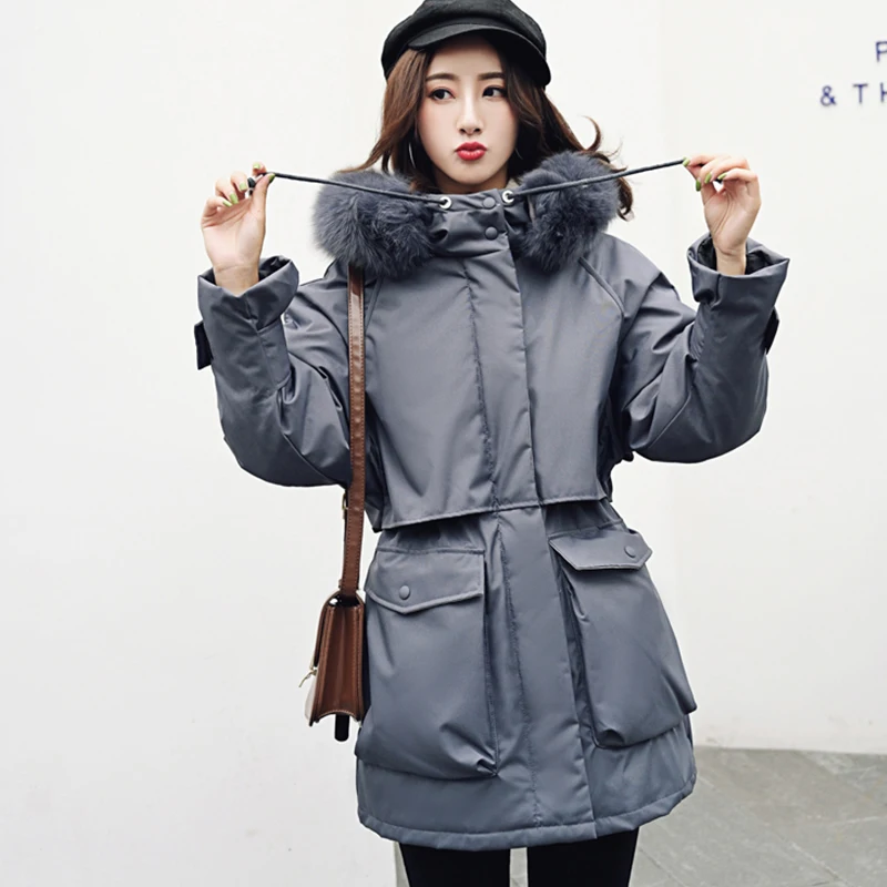 Женская парка на утином пуху FTLZZ свободная уличная с капюшоном и воротником из