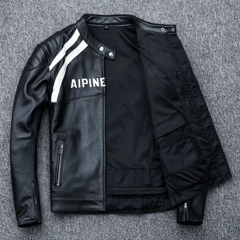 suit Men's racing professional Motorcycle letters stand collar cow biaker jacket men moto leather coat Protective gear | Мужская