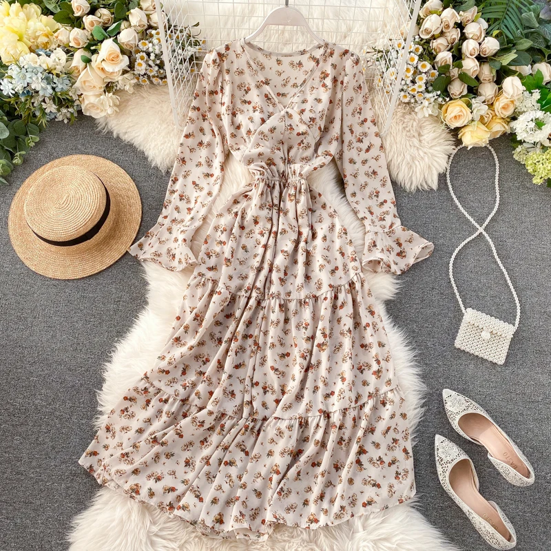 Женское Повседневное платье с цветочным принтом Элегантное Длинное Платье