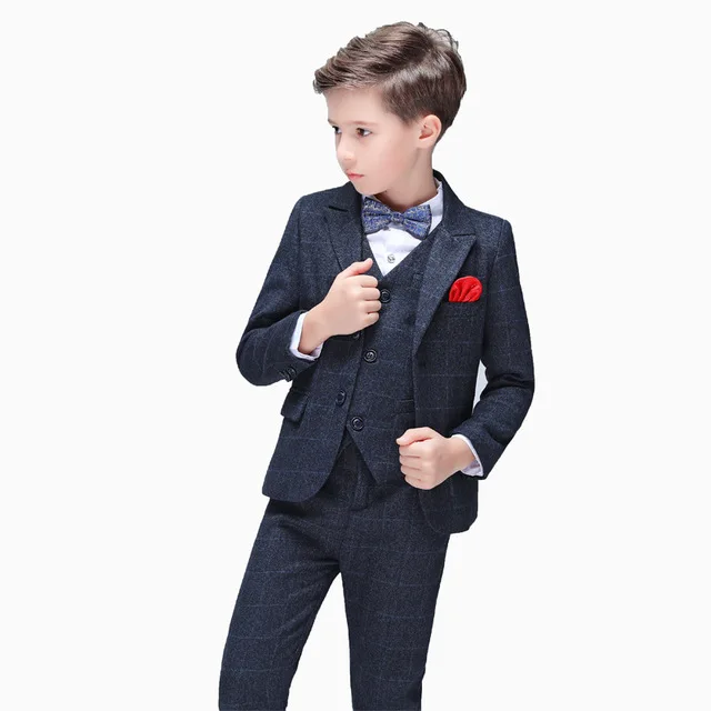 

Flower Boys Tuxedo Kids Formal Blazer Jacket Vest Pants Tie Children Performance Costume Boys Suit for Weddings Prom Party