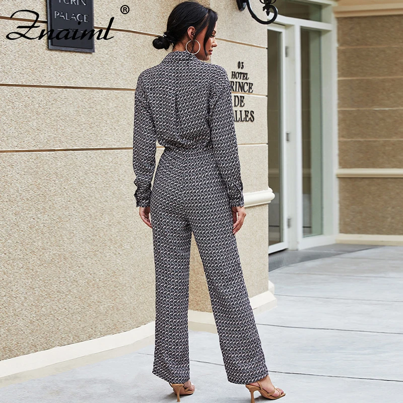 

Znaiml Comfortable Fabric OL Style Jumpsuit Long Sleeve Buttons Rompers Overalls For Women Loose Wide Leg Jumpsuits Body Femme