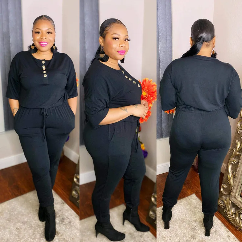 

Комбинезон ChocoMisty-LadyPlus большого размера с круглым вырезом и пуговицами на шнуровке 21053