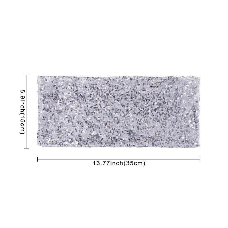 Sequin Silver 34x15 см роскошный бронзированный Блестящий стул с блестками, пояс для стула, бант, ремешок, воротник для свадьбы, отеля, события, чехол для стула для вечеринки, Декор - Цвет: Sequin Silver