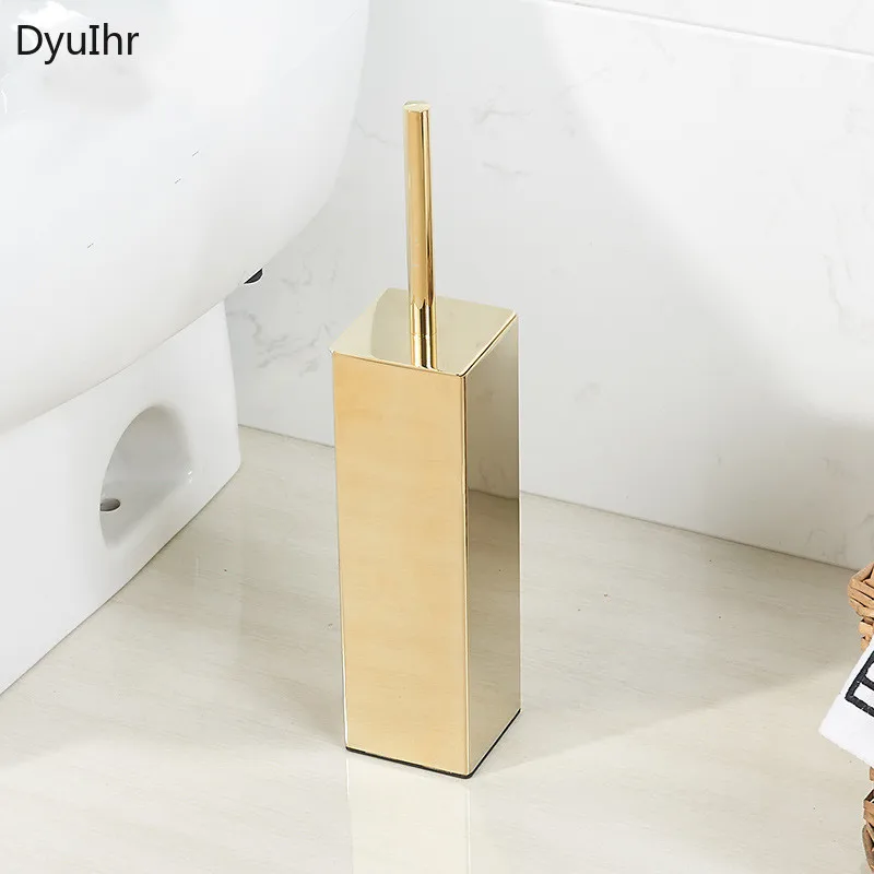 DyuIhr electroplating golden stainless steel toilet brush cup set hotel bathroom accessories free punching Cleaning brush