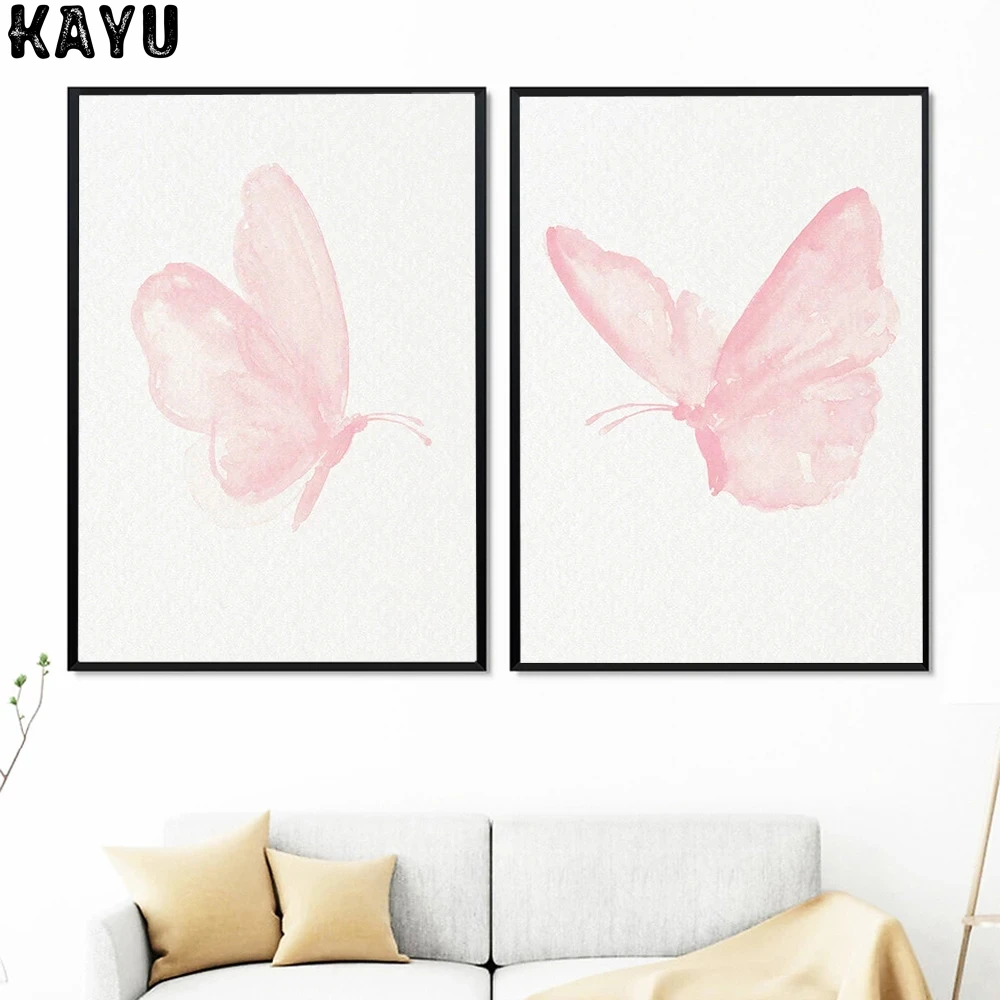 

Pink Butterfly Wall Art Kindergarten Posters Bohemia Canvas Painting Nursery Poster Wall Pictures Girl Baby Room Decoration