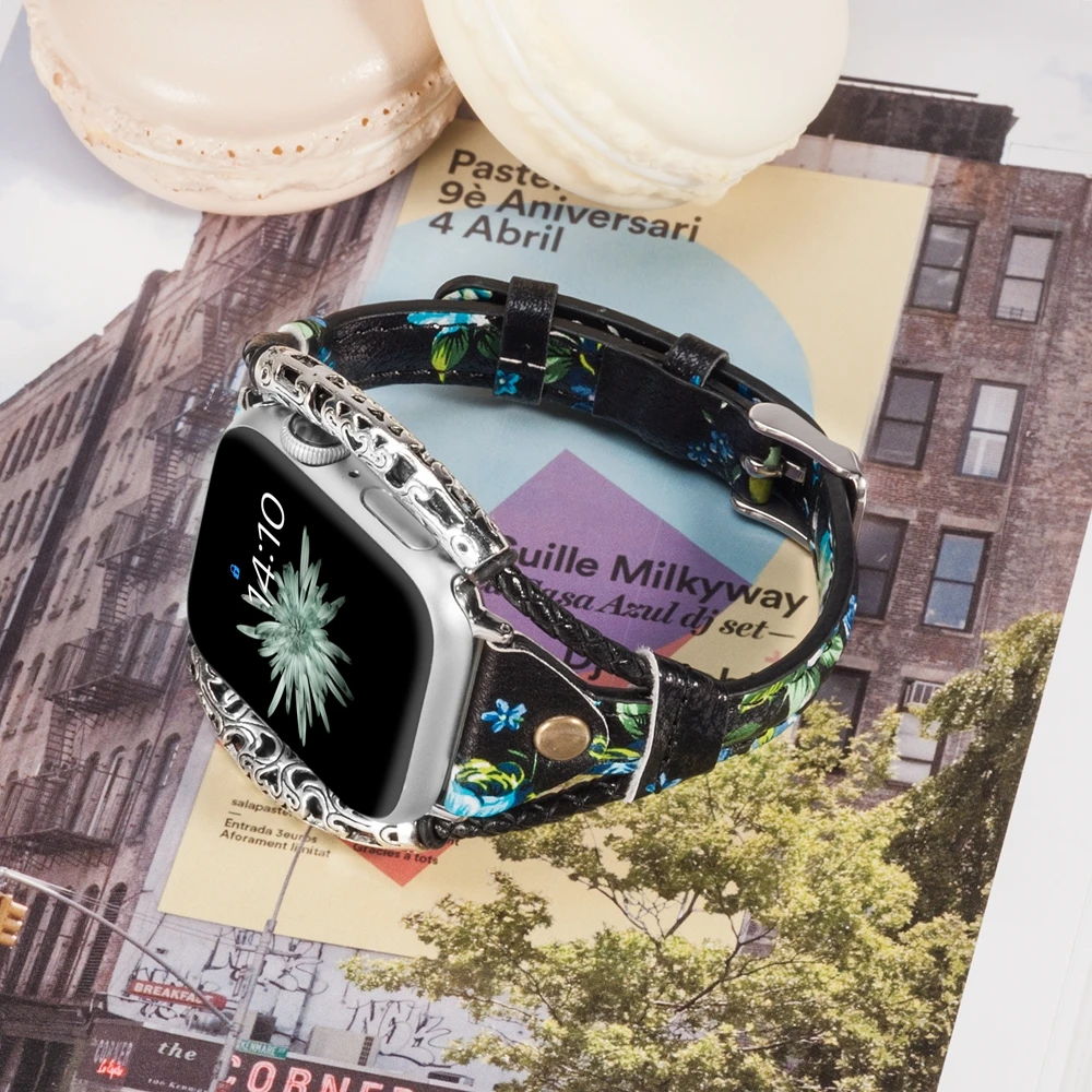 Винтажный кожаный ремешок для Apple Watch Band женский твист полоса ремешок заклепки с металлической веревкой браслет нарядный стильный iwatch серия