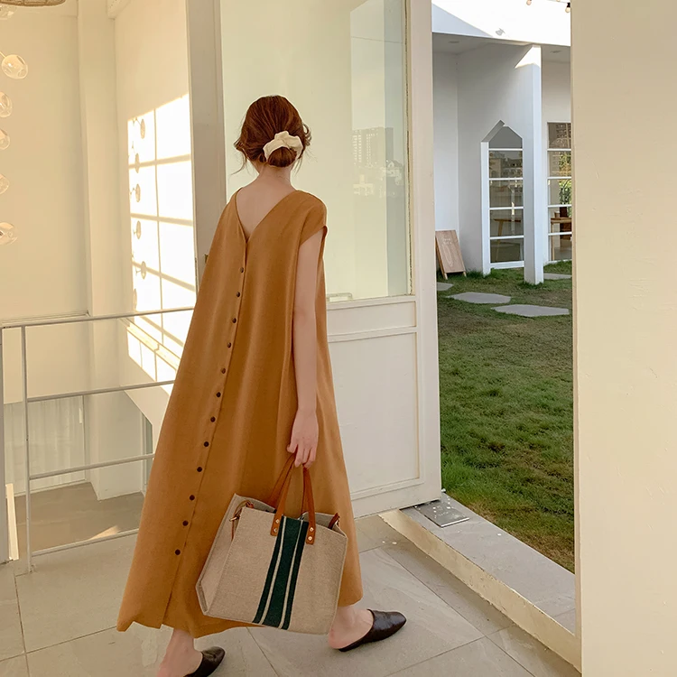 Женское винтажное платье-жилет повседневное Свободное длинное платье в стиле