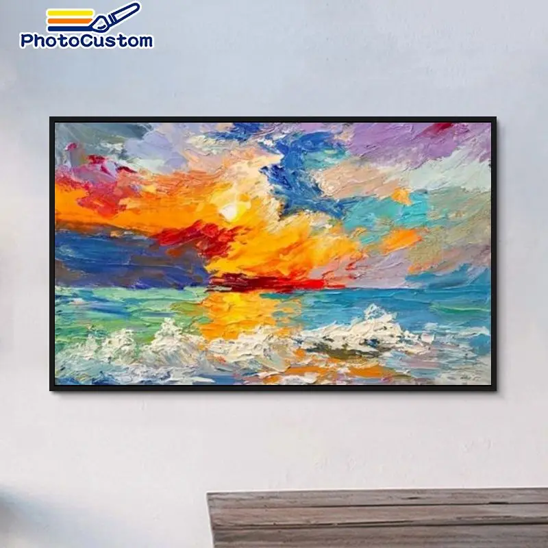 

PhotoCustom DIY картина маслом по номерам абстрактный пейзаж для взрослых Diy подарок домашний декор уникальный настенный Декор подарок DIY Ручная р...