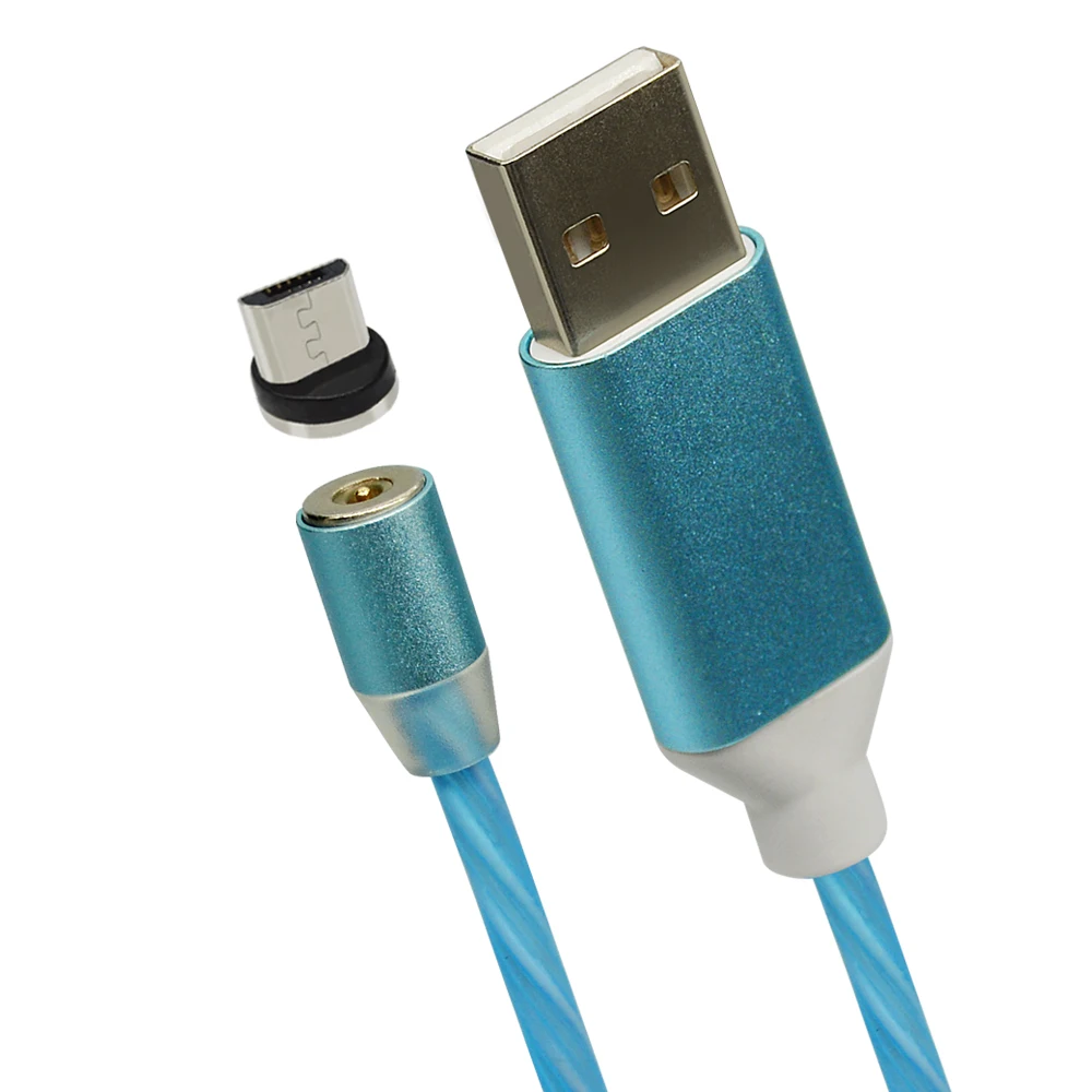 Blue For Micro Магнитный светодиодный кабель CHAURE для зарядки mi cro, зарядный usb-кабель для Xiao mi huawei, зарядный кабель для быстрой зарядки T-C, usb-кабель - Цвет: Blue For Micro