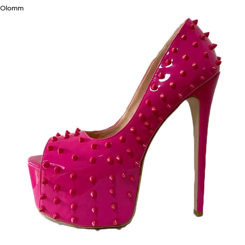 Olomm/женские блестящие туфли лодочки на платформе пикантные шпильках с шипами и
