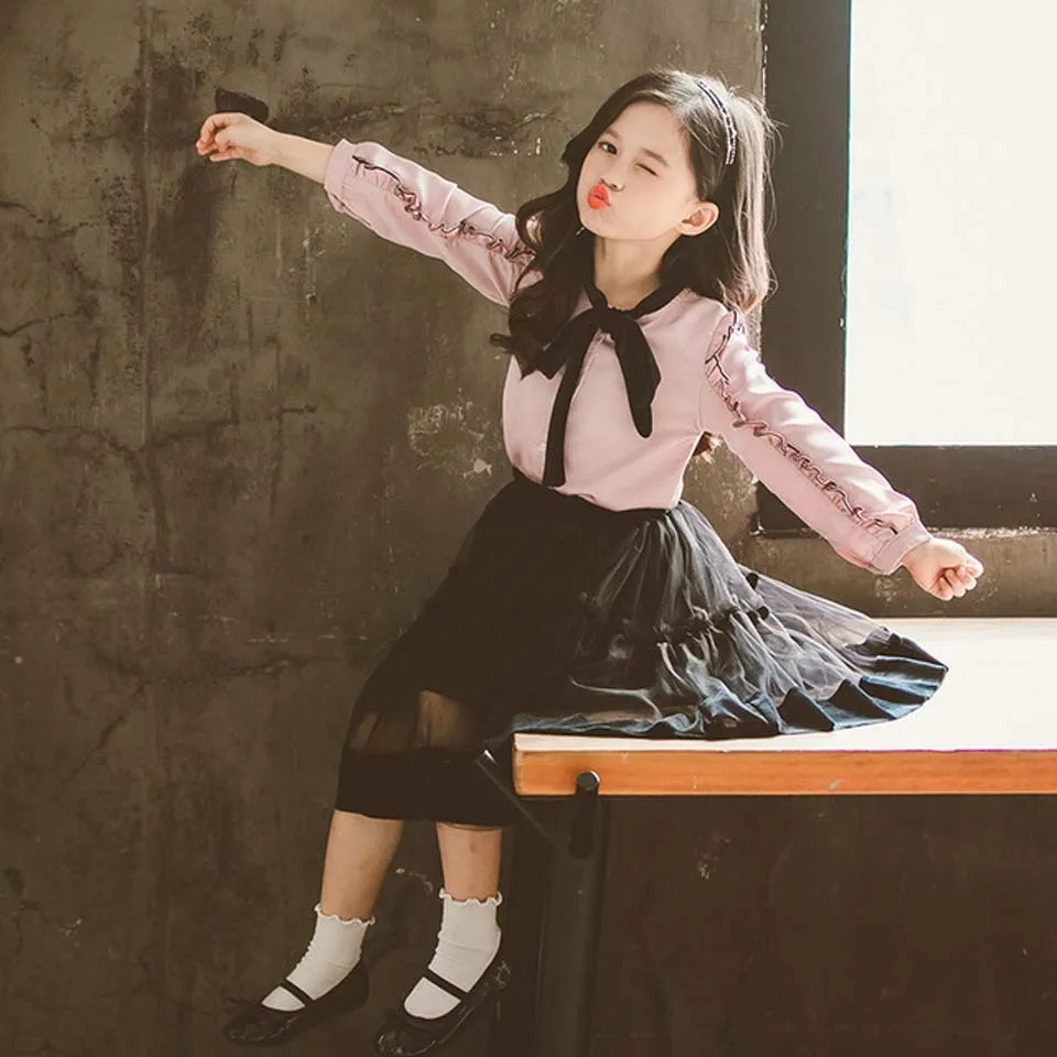 2021 зеленого цвета детская одежда для девочек на весну форма с бантом Блузки из