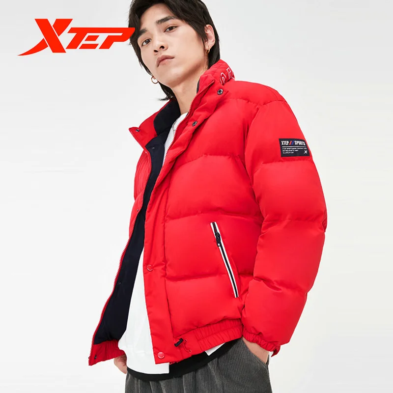 Xtep Men's Fashion Down Jacket Winter New Stand Collar Solid Color Warm Overcoat Male Casual Thick Parkas Coats 881429199222 | Спорт и