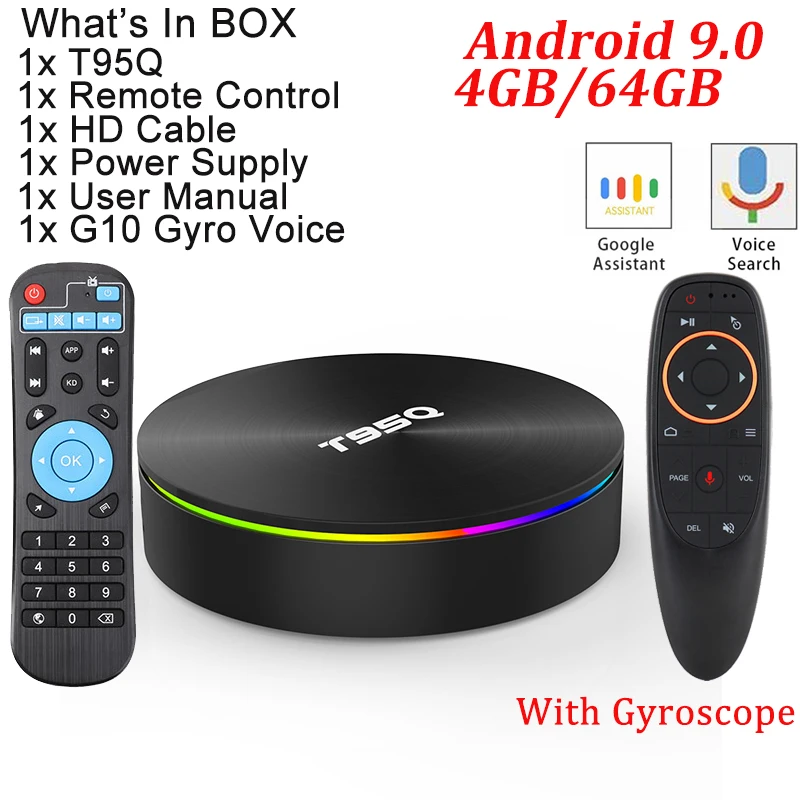 4G 64G With G10 T95Q 4 Гб 64 ГБ Android 9,0 ТВ приставка Amlogic S905X2 четырехъядерный LPDDR3 2,4G& 5 ГГц двойной Wifi BT4.1 H.265 4K медиаплеер смарт-бокс - Цвет: 4G 64G With G10